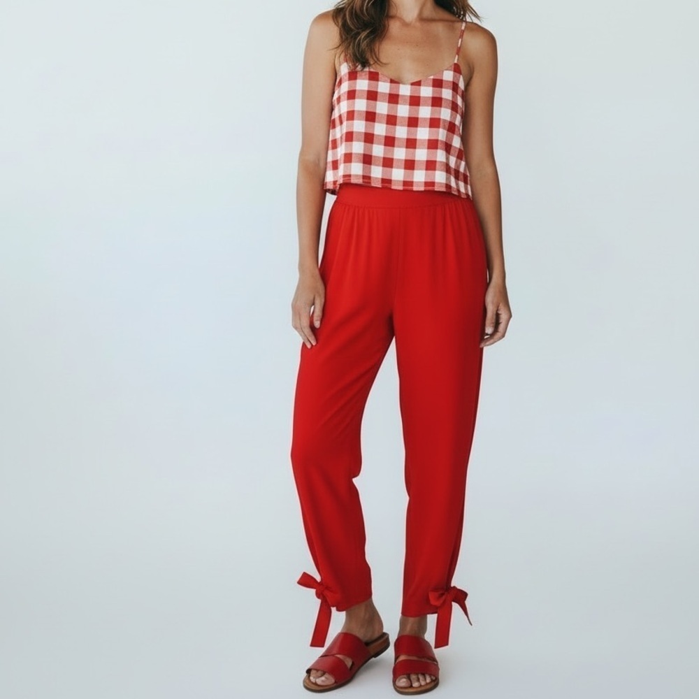 Grace karin red paper bag dress pants ankle ties chic